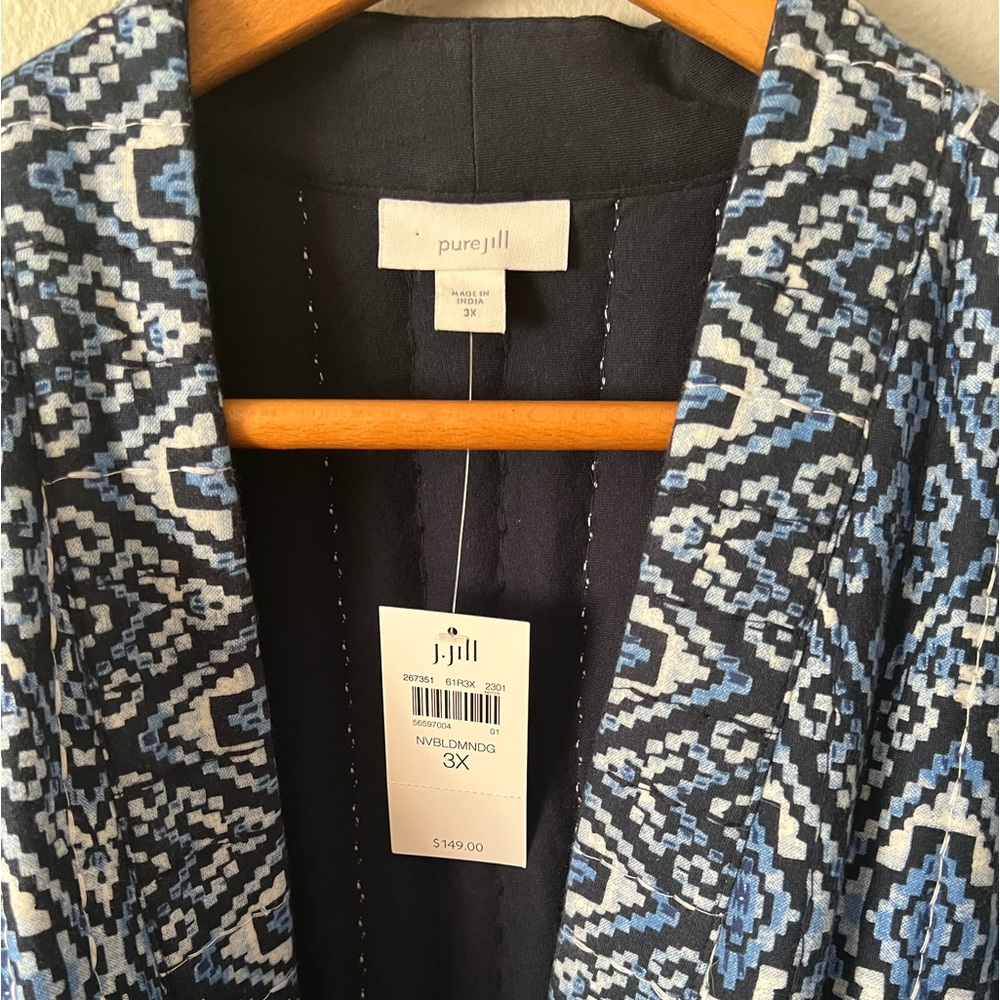 ✨SOLD✨ J Jill Pure Jill Quilted Square-Sleeve Blue Geometric Jacket Size 3X - Picture 8 of 13